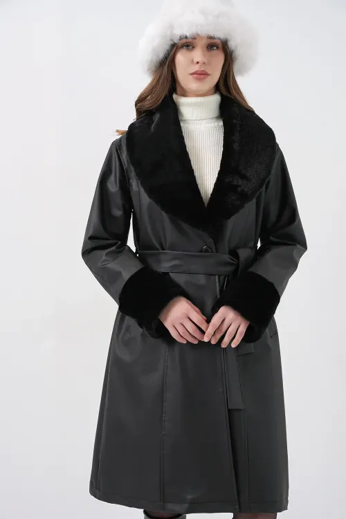 1045 Kürklü Suni Deri Kaban - Siyah
