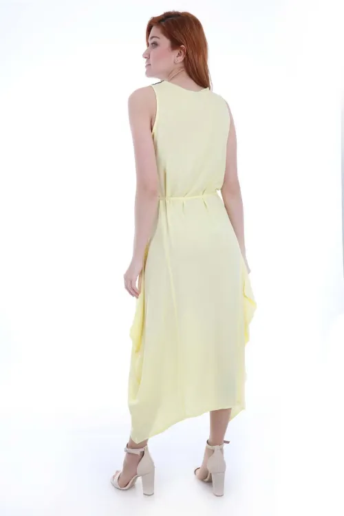 1512 Önü Nakışlı Elbise - Sarı