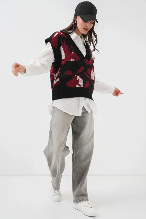 15923 Kadın Oversize Triko Süveter - Siyah