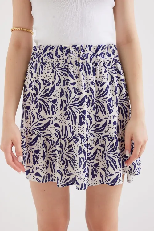 1884 Desenli Viskon Mini Etek - Lacivert
