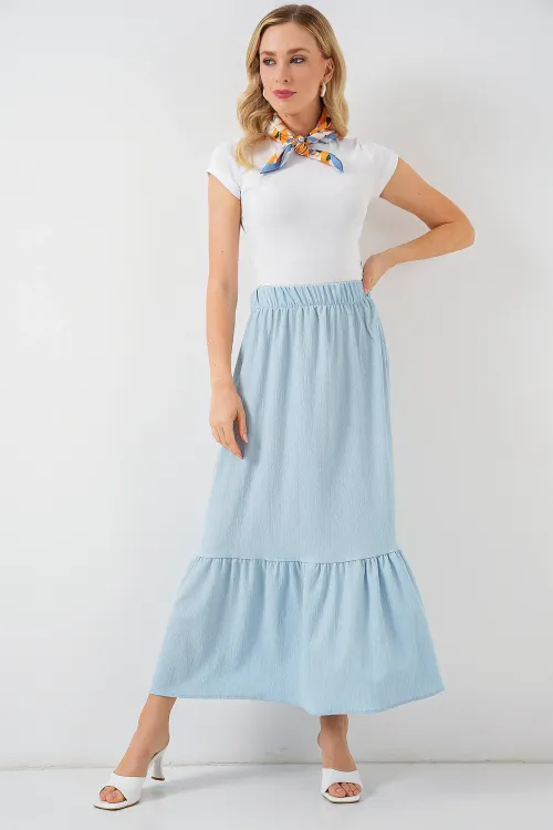 1886 Uzun Örme Etek - Açık Mavi
