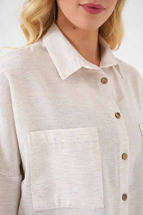 20126 Oversize Keten Gömlek - Beyaz