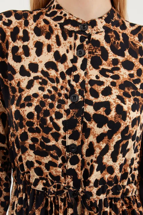 2144 Hakim Yaka Tesettür Elbise - A.Kahve