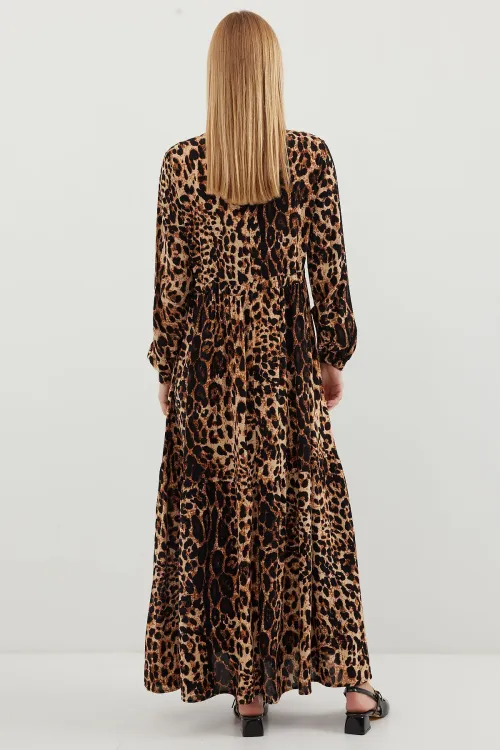 2144 Hakim Yaka Tesettür Elbise - A.Kahve