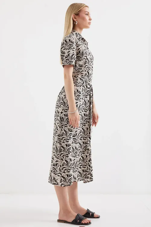 2213 Kısa Kol Viskon Elbise - C.Siyah