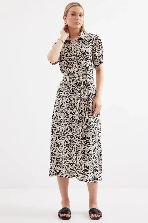 2213 Kısa Kol Viskon Elbise - C.Siyah