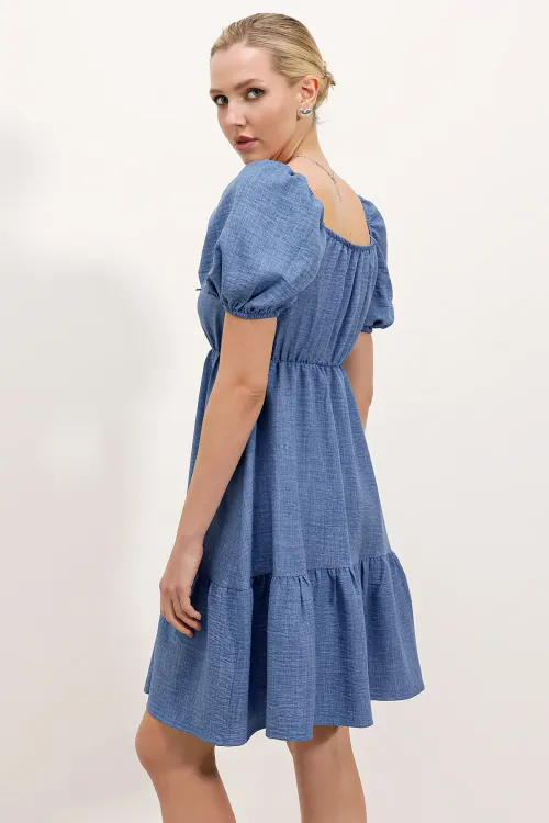 2351 Kloş Poplin Elbise - C. İndigo