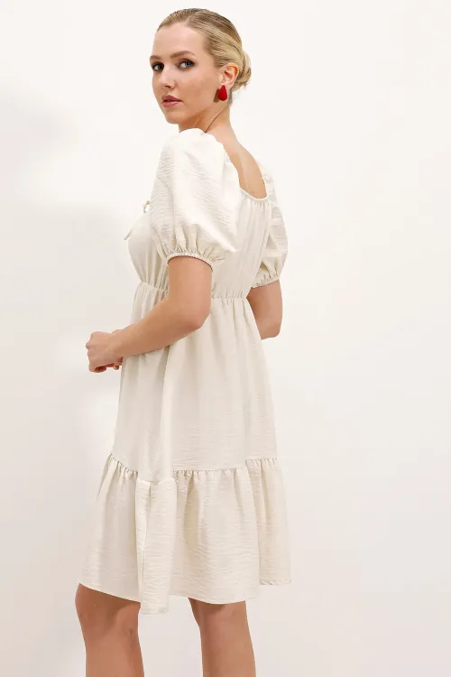 2351 Kloş Poplin Elbise - Ekru