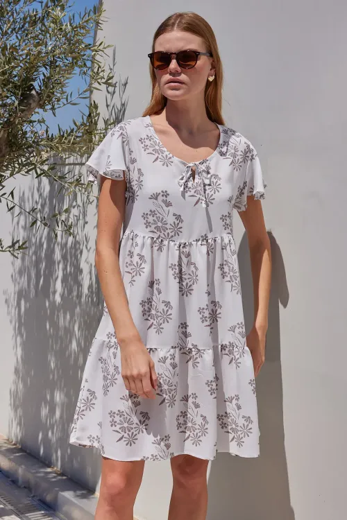 2352 V Yaka Kısa Elbise - B.Kahverengi