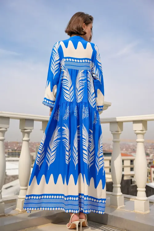 2423 Otantik Desenli Tesettür Elbise - M. Saks