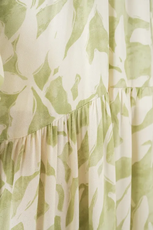 2423 Otantik Desenli Tesettür Elbise - N. Yeşil