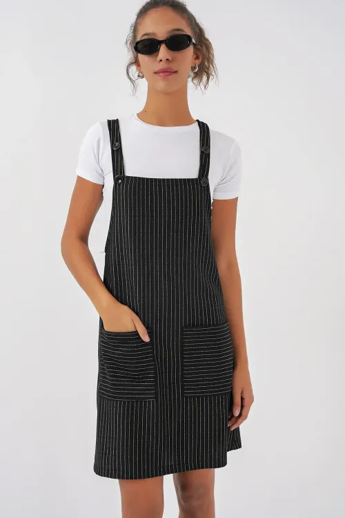 2440 Mini Salopet Elbise - Siyah