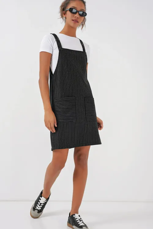 2440 Mini Salopet Elbise - Siyah