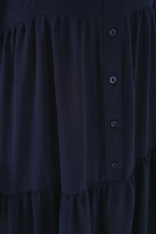 2527 Kadın Uzun Tesettür Elbise - Lacivert