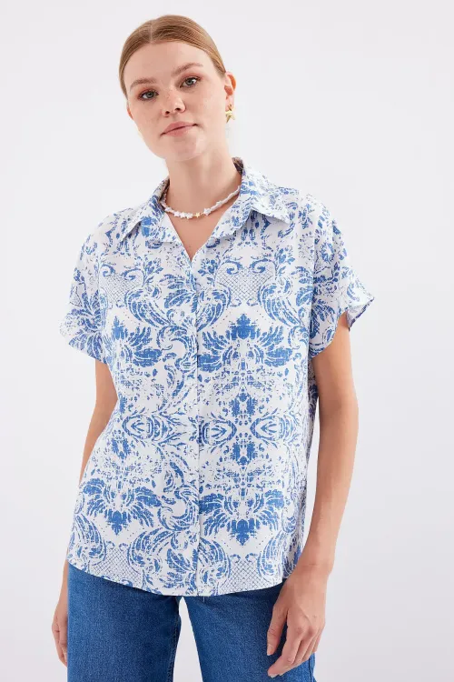 3711 Yarım Kol Gömlek - D.Mavi