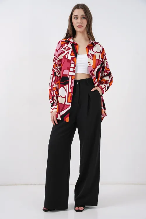 3721 Grafik Desenli Gömlek - Bordo