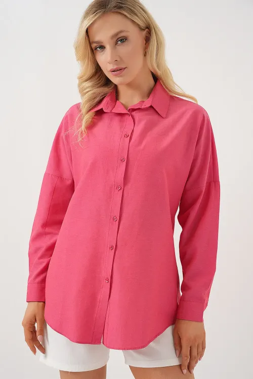 3900 Oversize Uzun Basic Gömlek - Nar