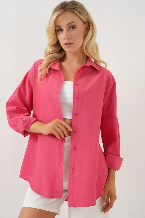 3900 Oversize Uzun Basic Gömlek - Nar