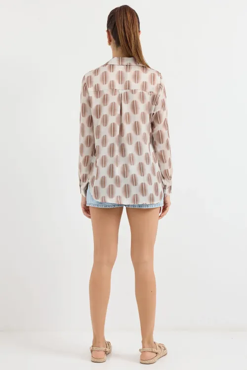 3964 Hafif Dökümlü Saten Gömlek - B.Kahverengi