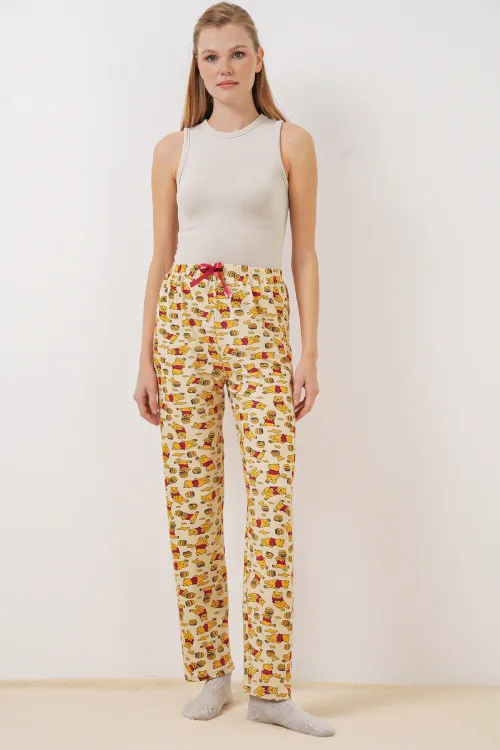 4323 Desenli Pijama Altı - M. Krem