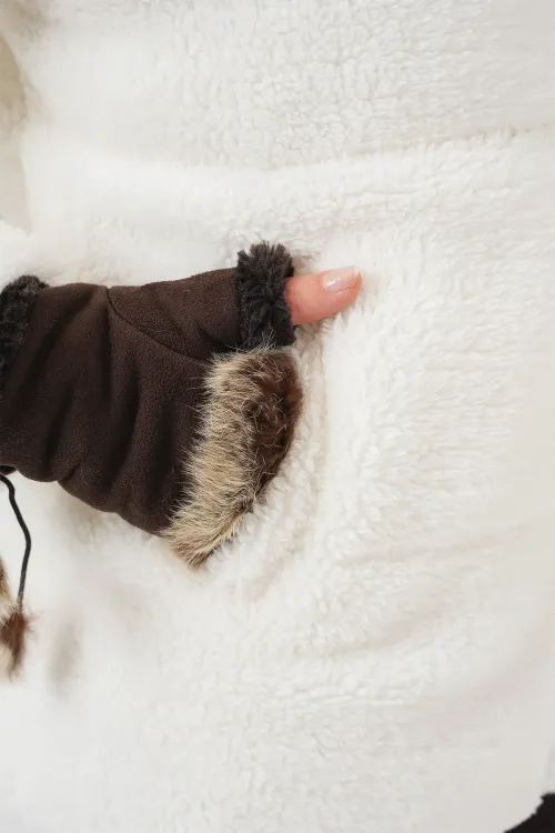 5178 Astarlı Peluş Mont - Beyaz