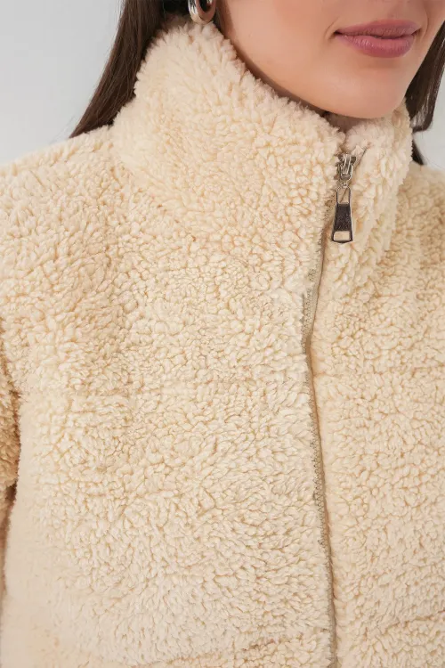 5178 Astarlı Peluş Mont - Krem