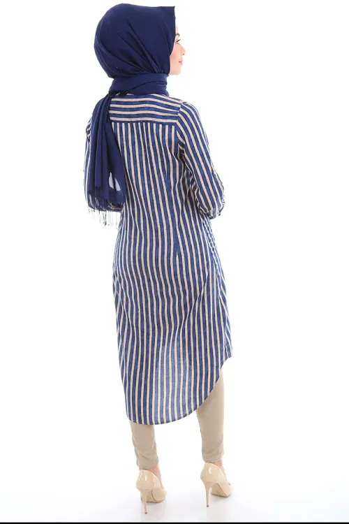 5607 HAKİM YAKA TESETTÜR TUNİK - Saks