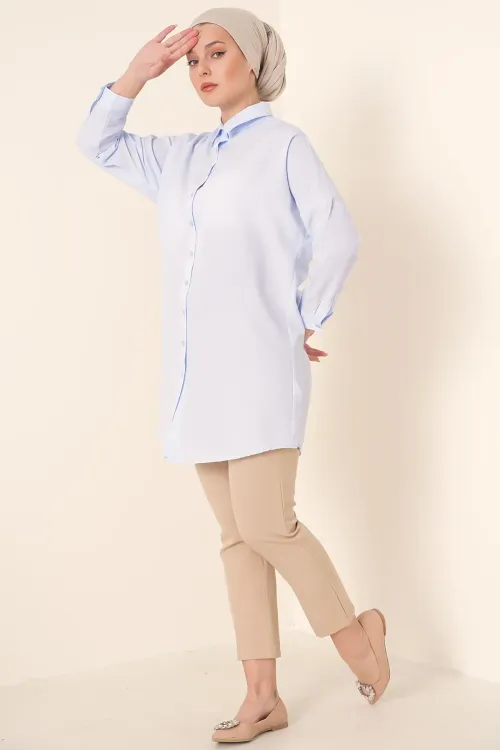 5845 Tesettür Tunik - Açık Mavi