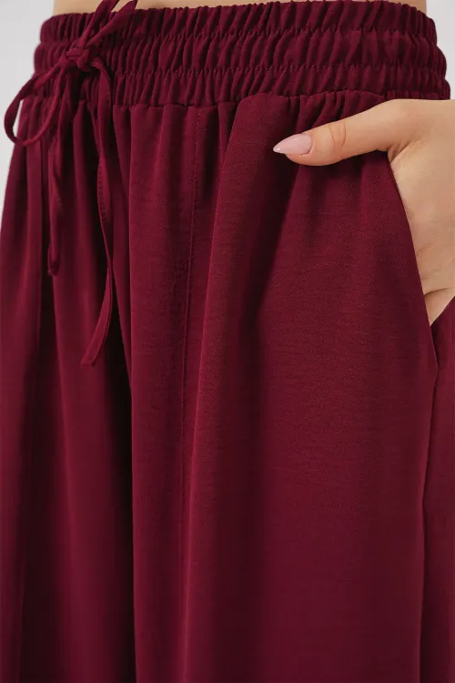 6591 Dokuma Şalvar Pantolon - Bordo