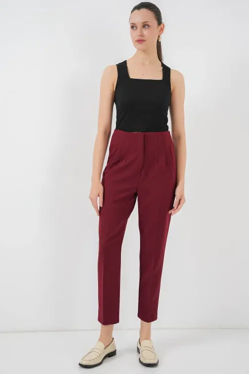6650 Yüksek Bel Kumaş Pantolon - Bordo