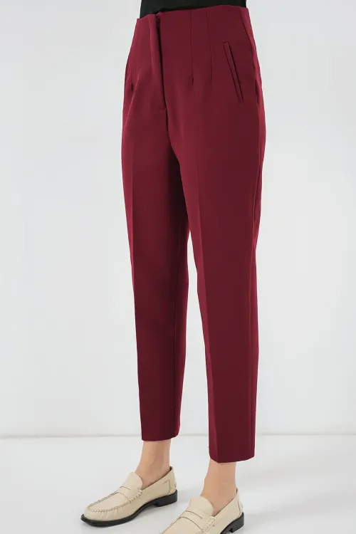 6650 Yüksek Bel Kumaş Pantolon - Bordo