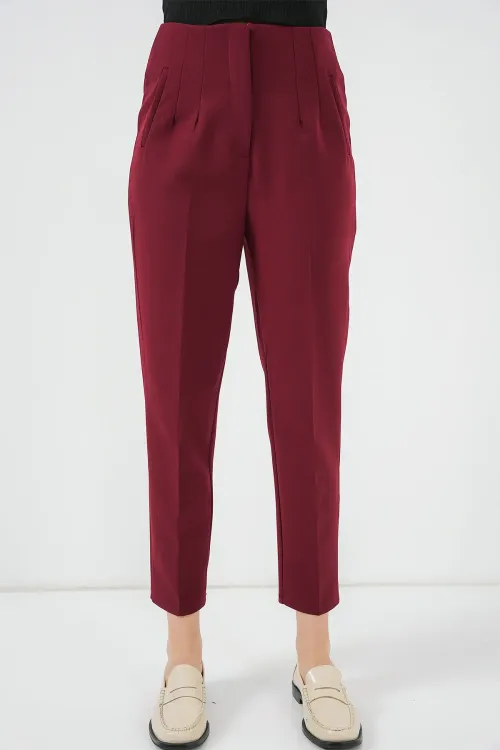 6650 Yüksek Bel Kumaş Pantolon - Bordo