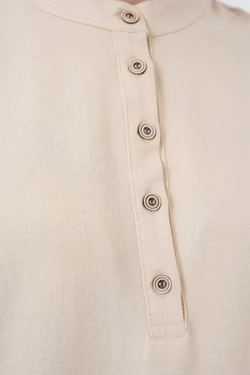 6678 Keten Tunik Pantolon İkili Takım - Bej