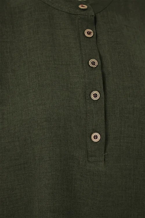 6678 Keten Tunik Pantolon İkili Takım - Haki