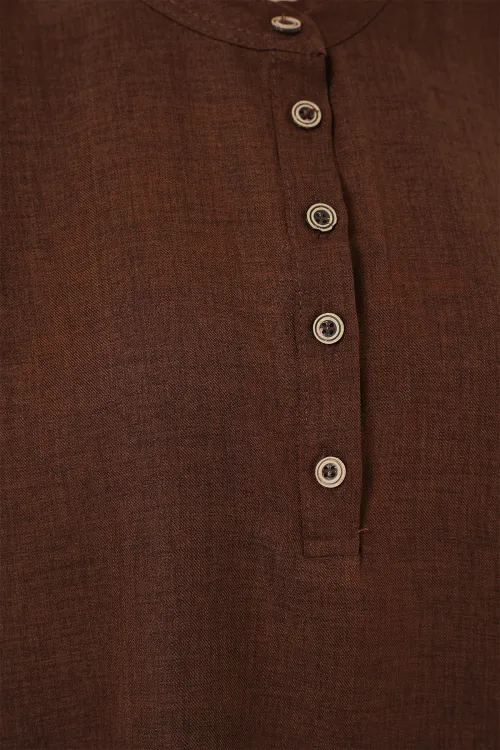 6678 Keten Tunik Pantolon İkili Takım - Kahverengi