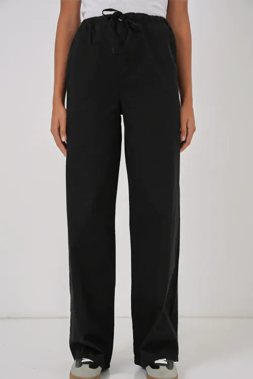 6690 Kadın Bol Paça Yüksek Bel Pantolon - Siyah