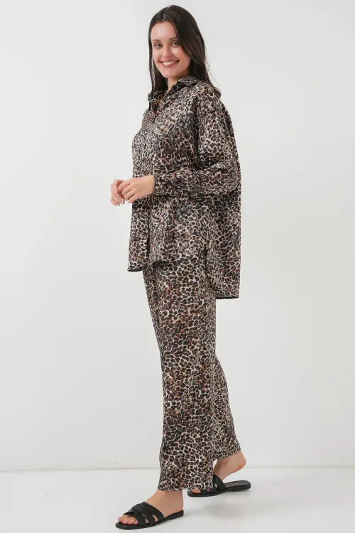 6699 Leopar Desenli Alt Üst Takım - C. Kahverengi