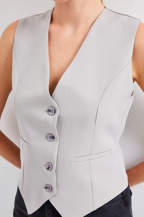 6796 Kısa Dokuma Yelek - Gri