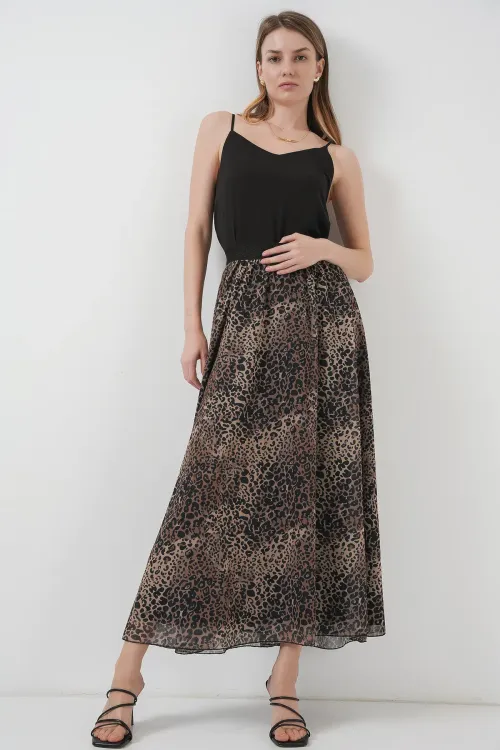 8032 Uzun Şifon Etek - Bej