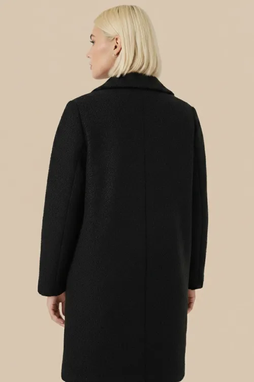 9085 Kadın Oversize Kaşe Kaban - D. Siyah