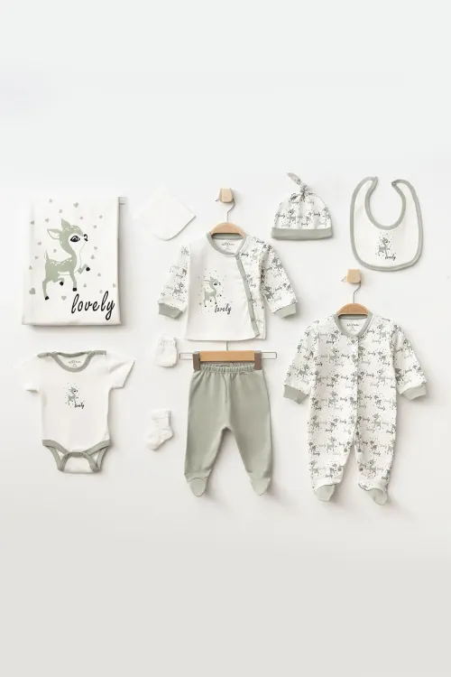 Aziz Bebe Kız Bebek Animal Desenli % 100 Pamuk 10  Lu Hastane Çıkış Seti 0 Ay - 3 Ay