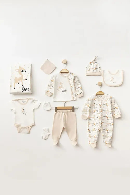 Aziz Bebe Kız Bebek Animal Desenli % 100 Pamuk 10  Lu Hastane Çıkış Seti 0 Ay - 3 Ay