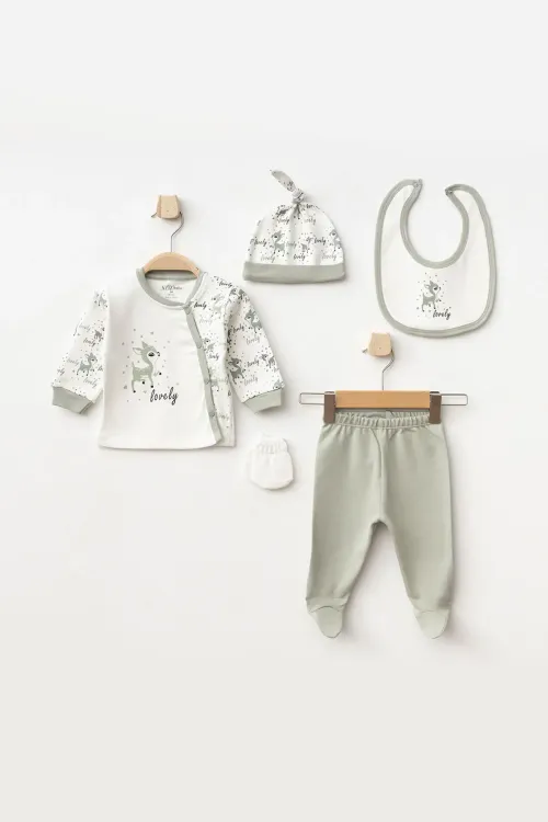 Aziz Bebe Kız Bebek Animal Desenli % 100 Pamuk 5  Li Hastane Çıkış Seti 0 Ay - 3 Ay