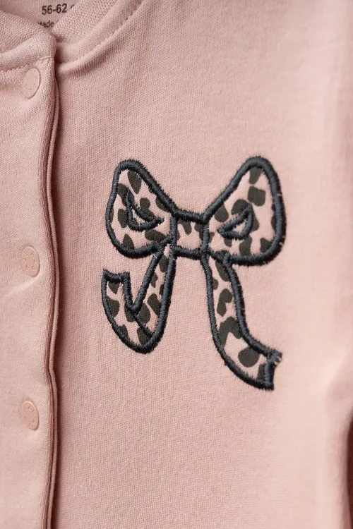 Aziz Bebe Kız Bebek Çıtçıtlı Fiyonk Nakişli %100 Pamuk Tulum 0 Ay 6 Ay