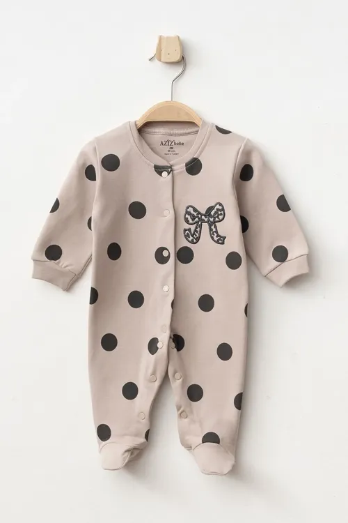 Aziz Bebe Kız Bebek Çıtçıtlı Fiyonk Nakişli Patikli Tulum 0 Ay 6 Ay