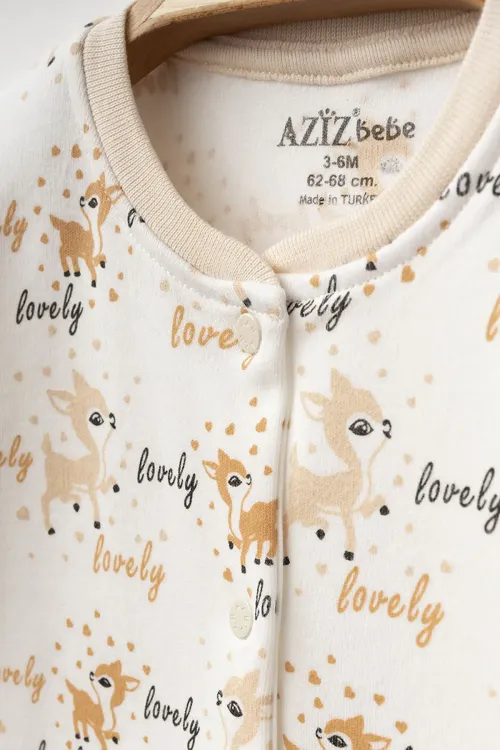 Aziz Bebe Kız Bebek Çıtçıtlı Geyik Desenli Patikli Tulum 0 Ay 6 Ay