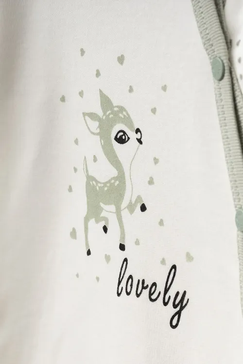 Aziz Bebe Kız Bebek Çıtçıtlı Geyik Desenli Tulum 0 Ay 6 Ay