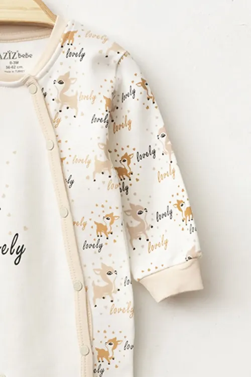 Aziz Bebe Kız Bebek Çıtçıtlı Geyik Desenli Tulum 0 Ay 6 Ay
