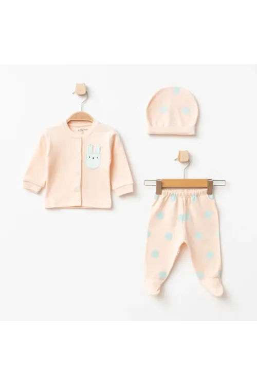 Aziz Bebe Kız Bebek Zıbın Pantolon Bere 3 lü Alt Üst Bebek Takımı 0 Ay-6 Ay