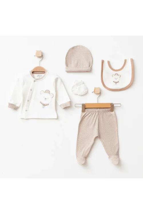 Erkek Bebek Animal Desenli % 100 Pamuk 5  Li Hastane Çıkış Seti 0 Ay - 3 Ay